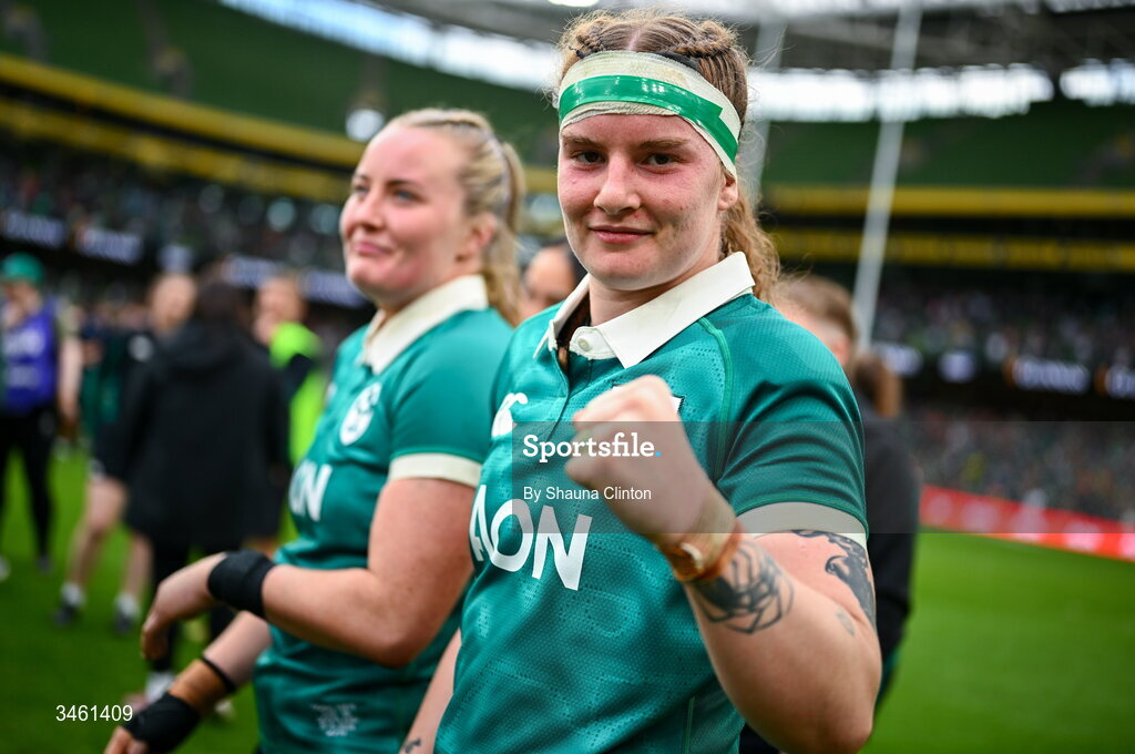 17 May 2026; Ruth Campbell of Ireland celebrates after her side's victory in the Women's 6 Nations Rugby Championship match between Ireland and Scotland at the Aviva Stadium in Dublin. Photo by Shauna Clinton/Sportsfile