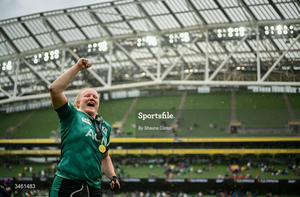 17 May 2026; Aoife Wafer of Ireland after the Women's 6 Nations Rugby Championship match between Ireland and Scotland at the Aviva Stadium in Dublin. Photo by Shauna Clinton/Sportsfile