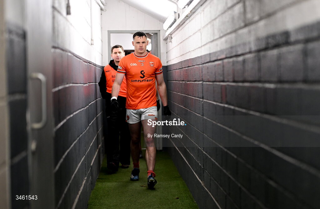 17 May 2026; Armagh captain Aaron McKay walks out for the second half of the Ulster GAA Football Senior Championship final match between Armagh and Monaghan at St Tiernach's Park in Clones, Monaghan. Photo by Ramsey Cardy/Sportsfile