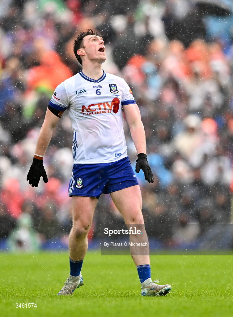 17 May 2026; Killian Lavelle of Monaghan reacts during the Ulster GAA Football Senior Championship final match between Armagh and Monaghan at St Tiernach's Park in Clones, Monaghan. Photo by Piaras Ó Mídheach/Sportsfile