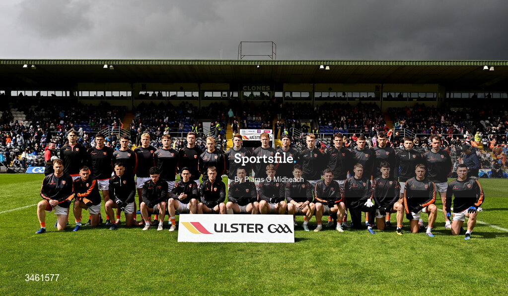 17 May 2026; The Armagh squad before the Ulster GAA Football Senior Championship final match between Armagh and Monaghan at St Tiernach's Park in Clones, Monaghan. Photo by Piaras Ó Mídheach/Sportsfile