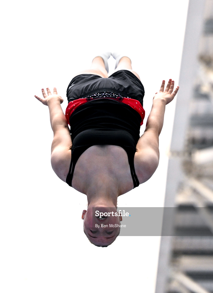 17 May 2026; Fionnoula Mulholland competes in the Trampoline event during the Gymnastics Ireland National Series Sport Ireland National Indoor Arena on the Sport Ireland Campus in Dublin. Photo by Ben McShane/Sportsfile