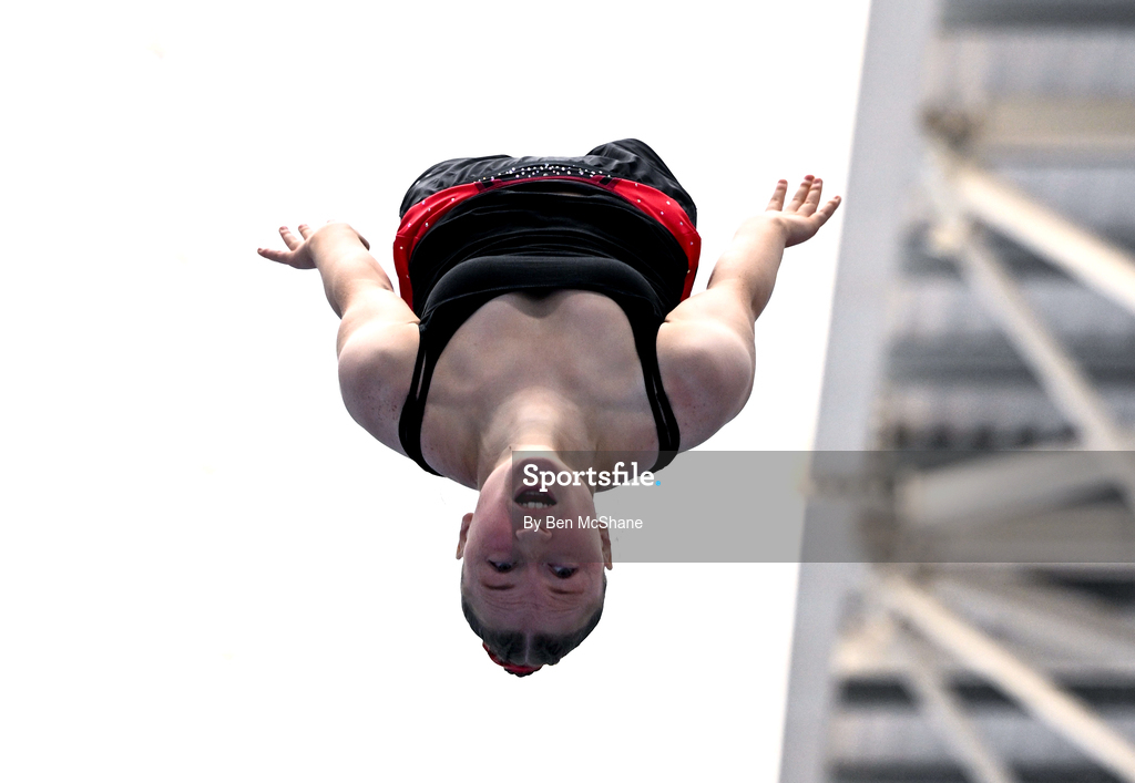17 May 2026; Fionnoula Mulholland competes in the Trampoline event during the Gymnastics Ireland National Series Sport Ireland National Indoor Arena on the Sport Ireland Campus in Dublin. Photo by Ben McShane/Sportsfile