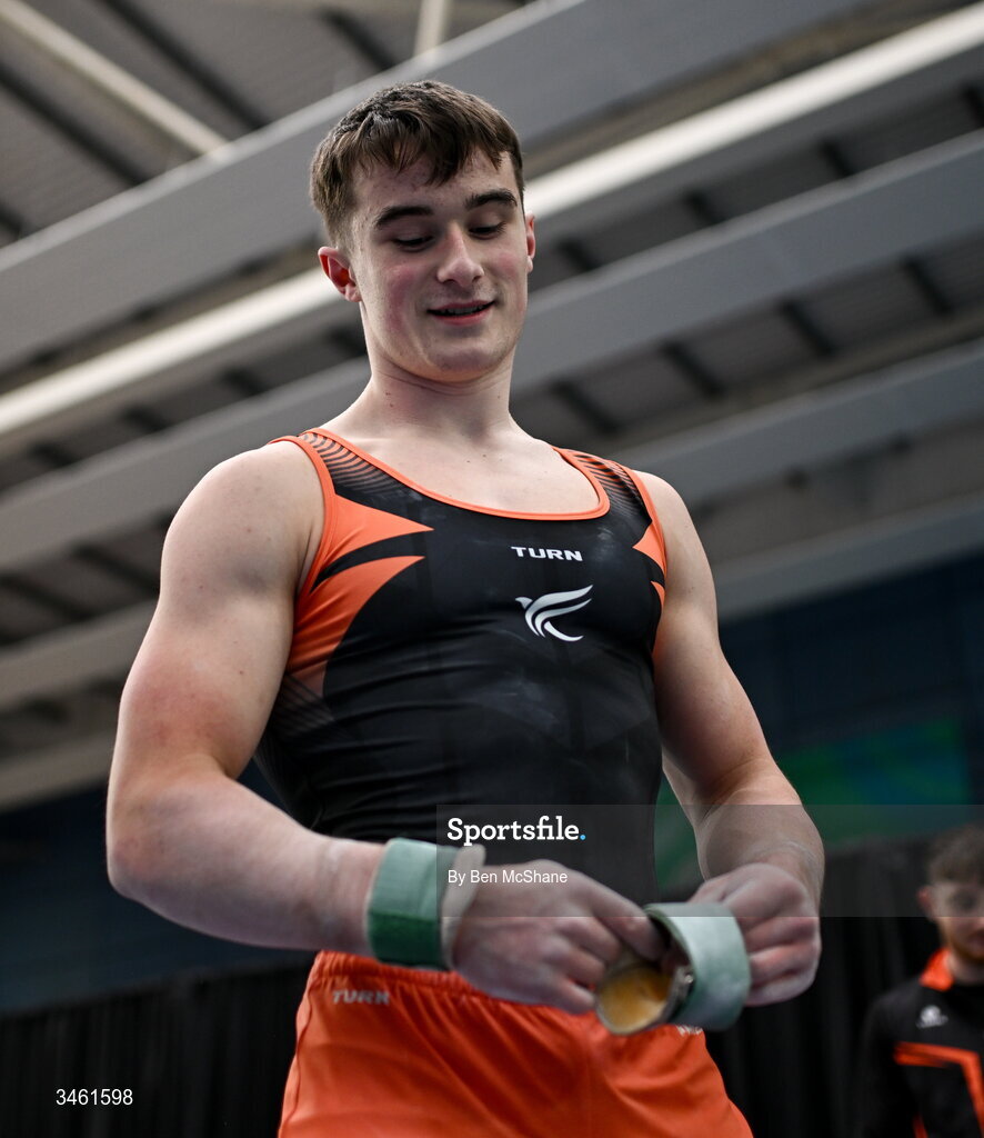 17 May 2026; James Hickey after competing in the Pommel Horse event during the Gymnastics Ireland National Series Sport Ireland National Indoor Arena on the Sport Ireland Campus in Dublin. Photo by Ben McShane/Sportsfile