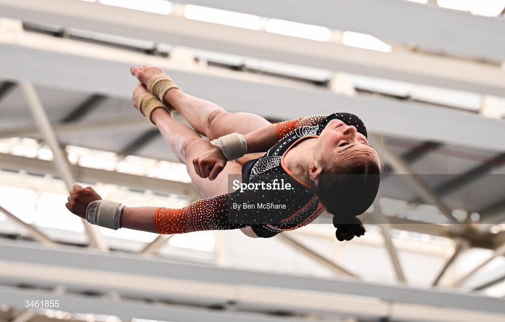 17 May 2026; Maeve McGuinness competes in the Vault during the Gymnastics Ireland National Series Sport Ireland National Indoor Arena on the Sport Ireland Campus in Dublin. Photo by Ben McShane/Sportsfile