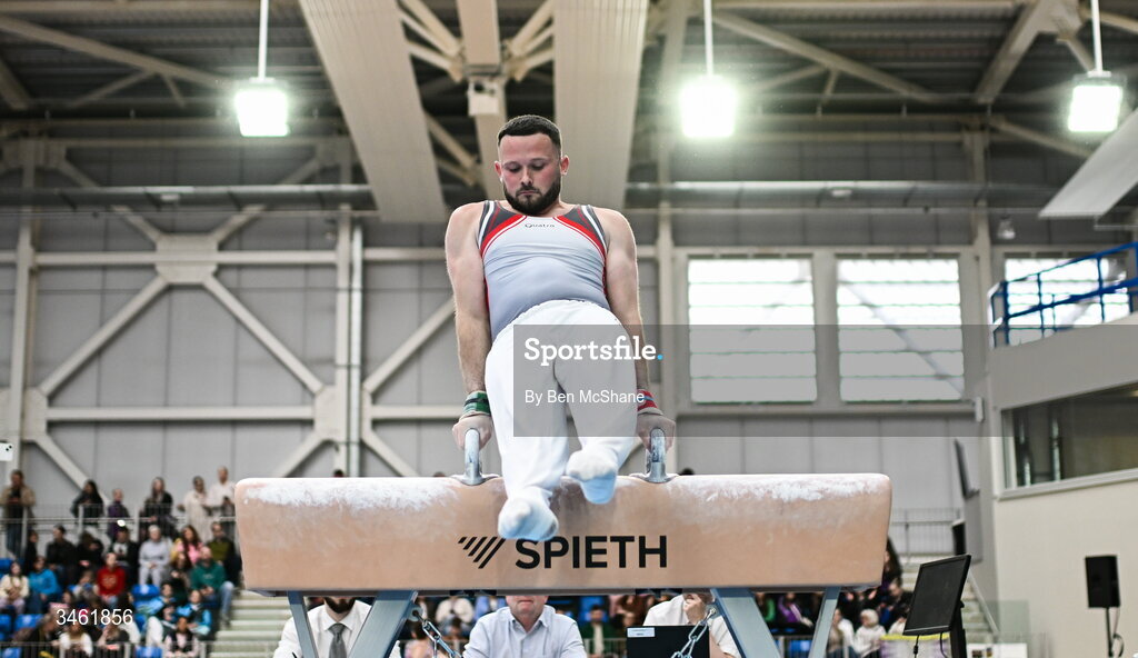 17 May 2026; Dominick Cunningham competes in the Pommel Horse during the Gymnastics Ireland National Series Sport Ireland National Indoor Arena on the Sport Ireland Campus in Dublin. Photo by Ben McShane/Sportsfile