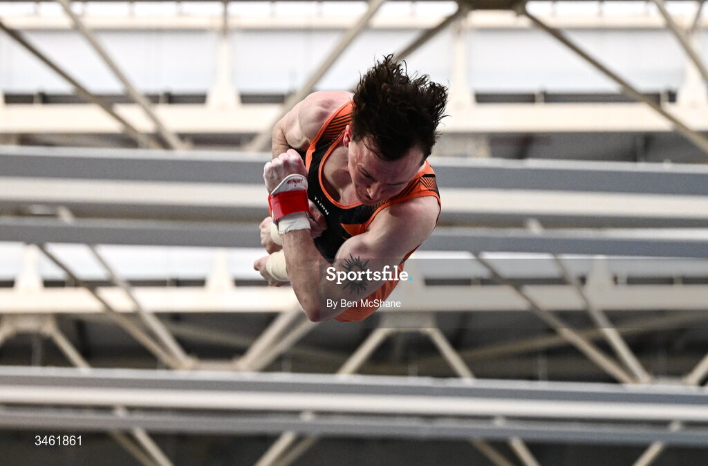 17 May 2026; Oisin O'Donnell competes in the Vault event during the Gymnastics Ireland National Series Sport Ireland National Indoor Arena on the Sport Ireland Campus in Dublin. Photo by Ben McShane/Sportsfile