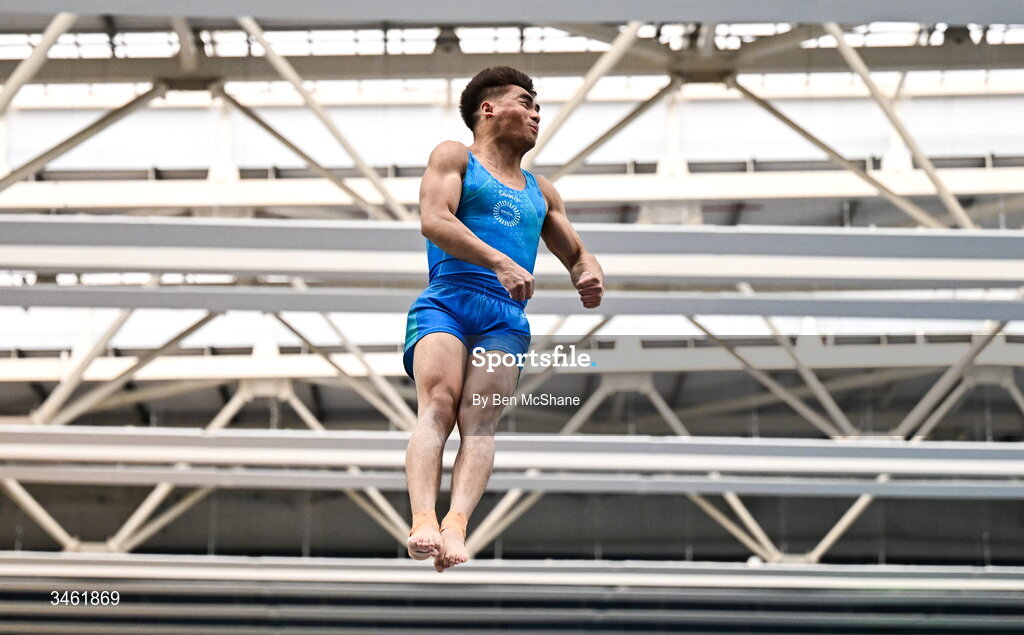 17 May 2026; Chester Henrick Enriquez competes in the Vault event during the Gymnastics Ireland National Series Sport Ireland National Indoor Arena on the Sport Ireland Campus in Dublin. Photo by Ben McShane/Sportsfile