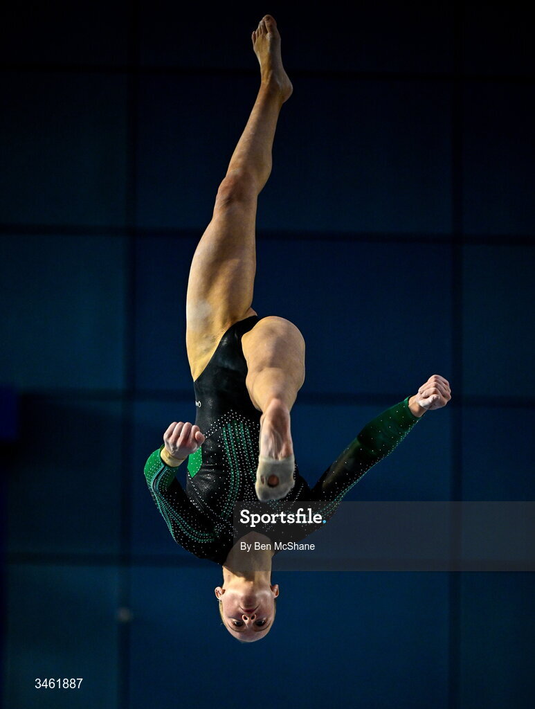 17 May 2026; Mimi Moloney competes in the Beam event during the Gymnastics Ireland National Series Sport Ireland National Indoor Arena on the Sport Ireland Campus in Dublin. Photo by Ben McShane/Sportsfile