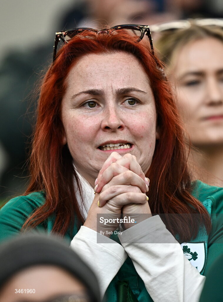 17 May 2026; Ireland supporters during the Women's 6 Nations Rugby Championship match between Ireland and Scotland at the Aviva Stadium in Dublin. Photo by Seb Daly/Sportsfile