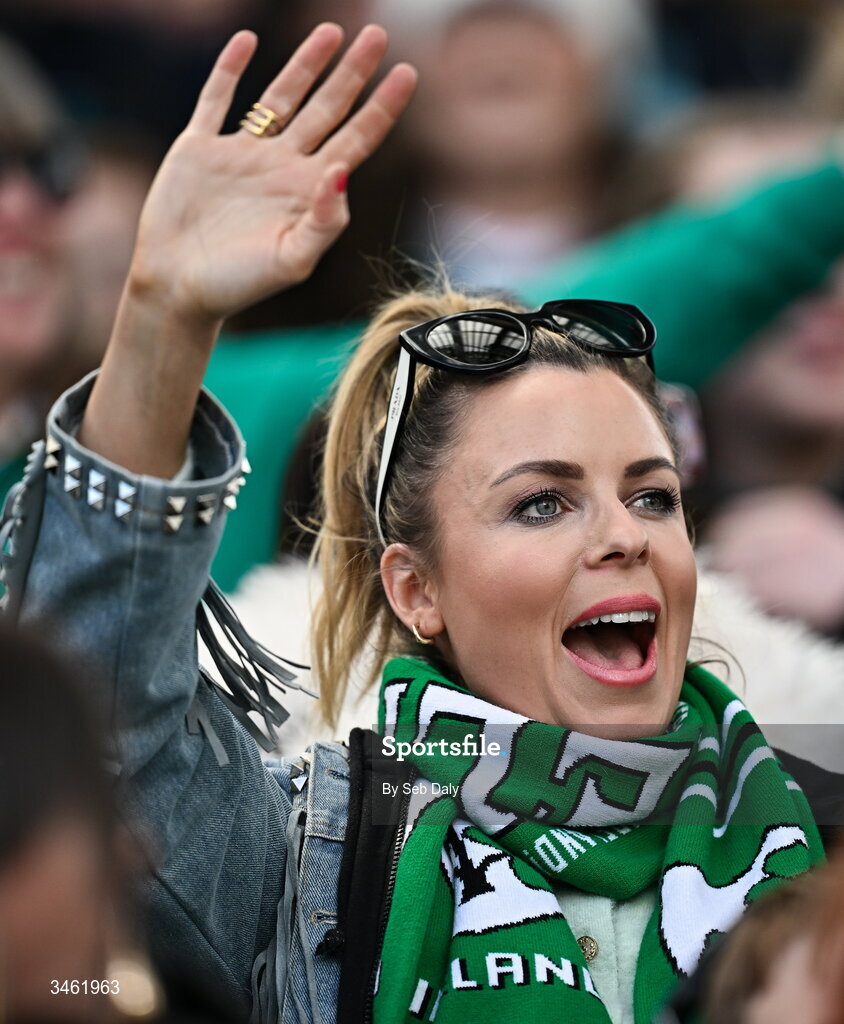 17 May 2026; Ireland supporters during the Women's 6 Nations Rugby Championship match between Ireland and Scotland at the Aviva Stadium in Dublin. Photo by Seb Daly/Sportsfile