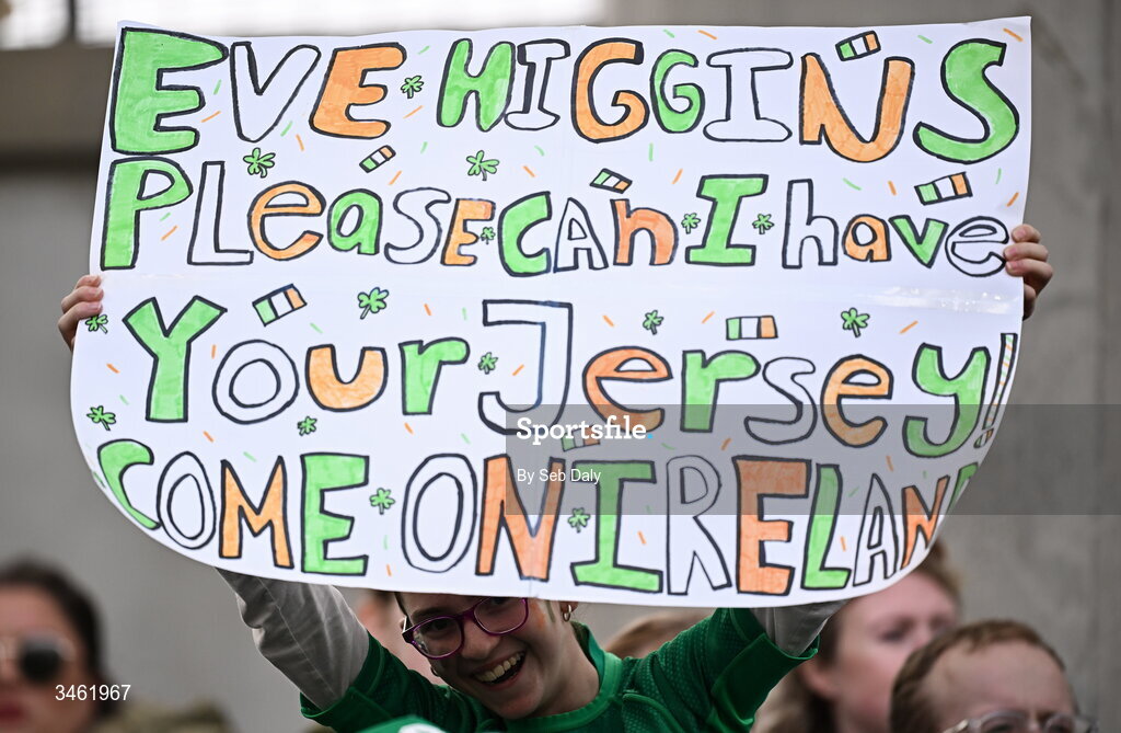 17 May 2026; Ireland supporters during the Women's 6 Nations Rugby Championship match between Ireland and Scotland at the Aviva Stadium in Dublin. Photo by Seb Daly/Sportsfile