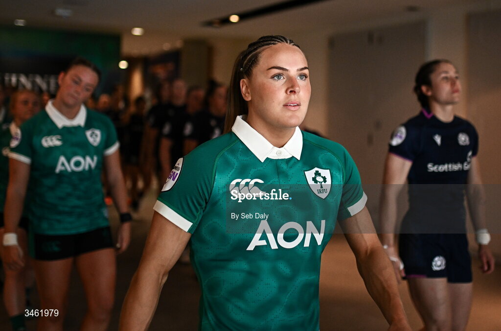 17 May 2026; Béibhinn Parsons of Ireland before the Women's 6 Nations Rugby Championship match between Ireland and Scotland at the Aviva Stadium in Dublin. Photo by Seb Daly/Sportsfile