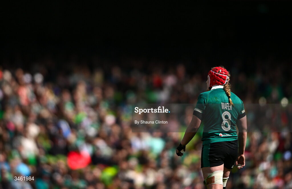 17 May 2026; Aoife Wafer of Ireland during the Women's 6 Nations Rugby Championship match between Ireland and Scotland at the Aviva Stadium in Dublin. Photo by Shauna Clinton/Sportsfile