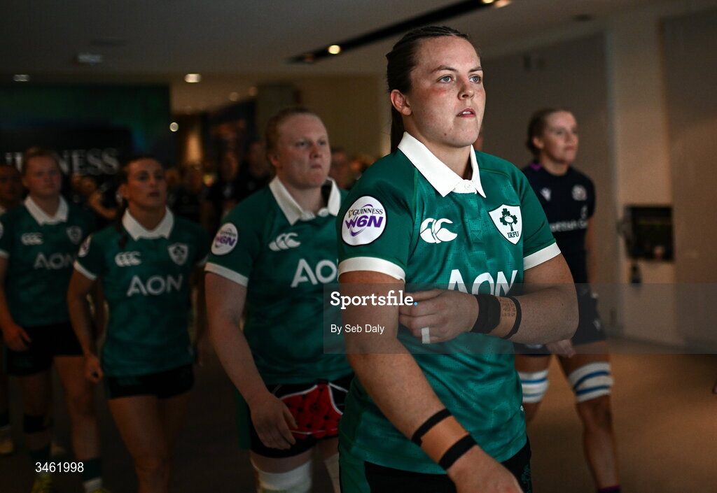 17 May 2026; Brittany Hogan of Ireland before the Women's 6 Nations Rugby Championship match between Ireland and Scotland at the Aviva Stadium in Dublin. Photo by Seb Daly/Sportsfile