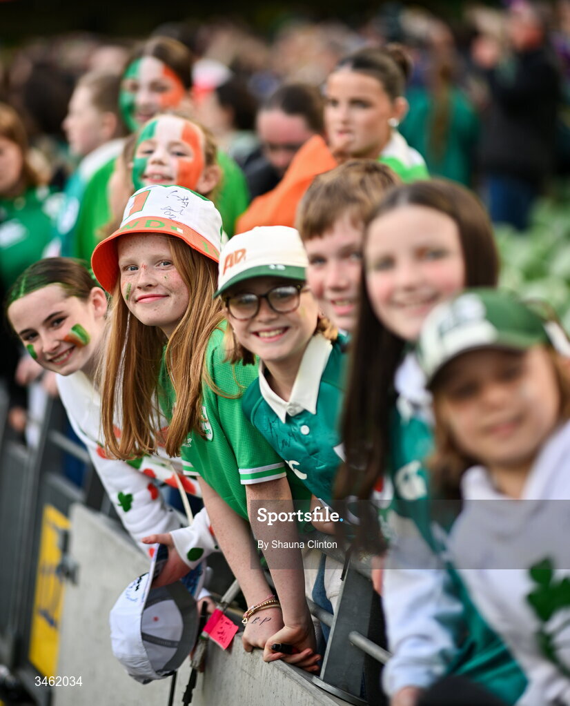 17 May 2026; Ireland supporters after the Women's 6 Nations Rugby Championship match between Ireland and Scotland at the Aviva Stadium in Dublin. Photo by Shauna Clinton/Sportsfile