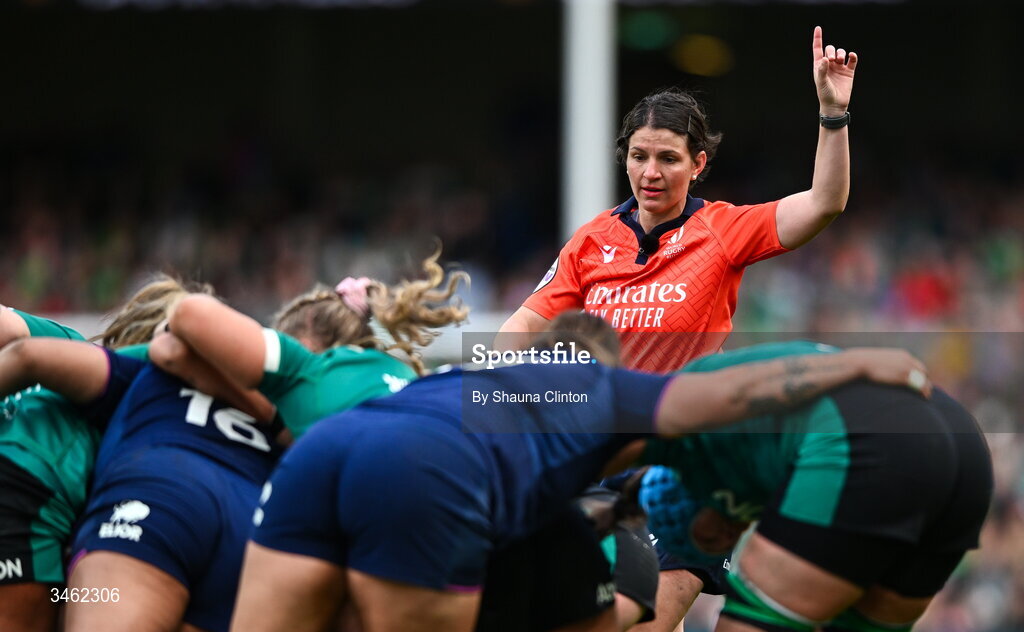 17 May 2026; Referee Aurélie Groizeleau during the Women's 6 Nations Rugby Championship match between Ireland and Scotland at the Aviva Stadium in Dublin. Photo by Shauna Clinton/Sportsfile