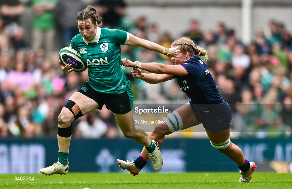 17 May 2026; Eve Higgins of Ireland during the Women's 6 Nations Rugby Championship match between Ireland and Scotland at the Aviva Stadium in Dublin. Photo by Shauna Clinton/Sportsfile