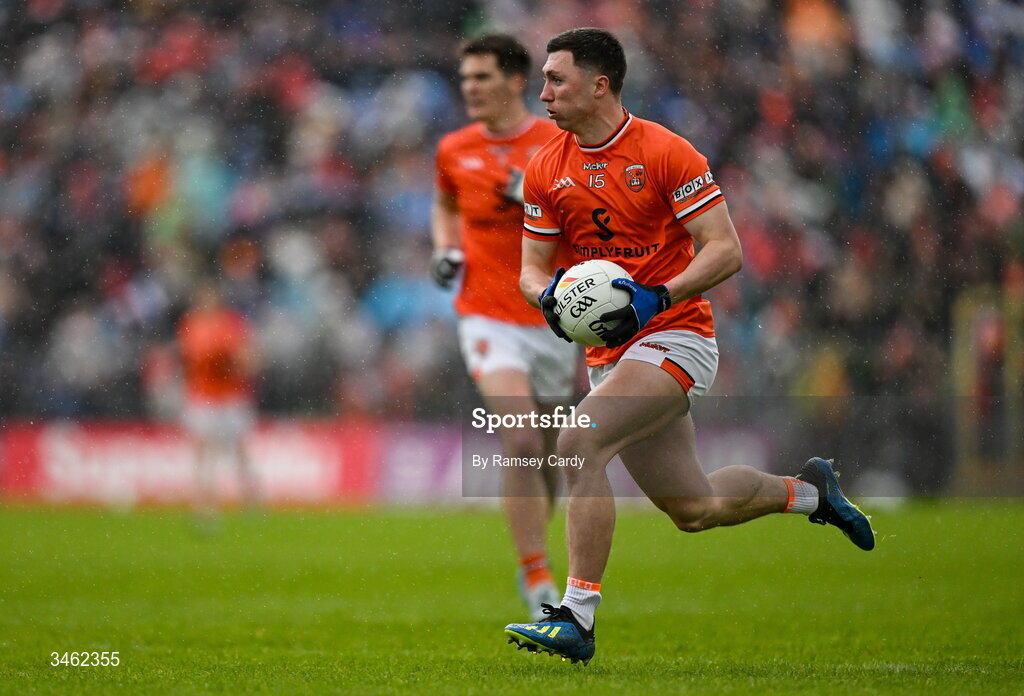 17 May 2026; Oisin Conaty of Armagh during the Ulster GAA Football Senior Championship final match between Armagh and Monaghan at St Tiernach's Park in Clones, Monaghan. Photo by Ramsey Cardy/Sportsfile