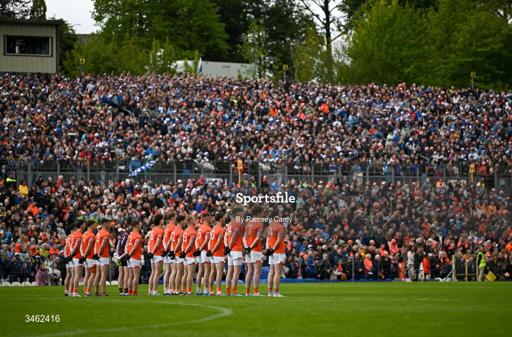 17 May 2026; The Armagh team before the Ulster GAA Football Senior Championship final match between Armagh and Monaghan at St Tiernach's Park in Clones, Monaghan. Photo by Ramsey Cardy/Sportsfile