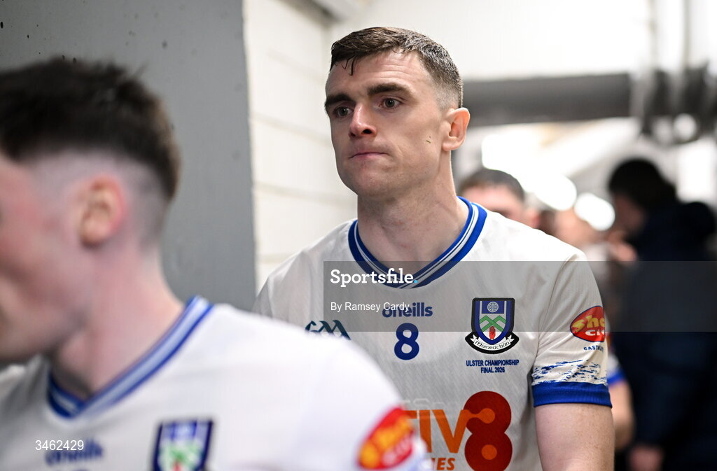 17 May 2026; Míchéal McCarville of Monaghan makes his way out for the second half of the Ulster GAA Football Senior Championship final match between Armagh and Monaghan at St Tiernach's Park in Clones, Monaghan. Photo by Ramsey Cardy/Sportsfile