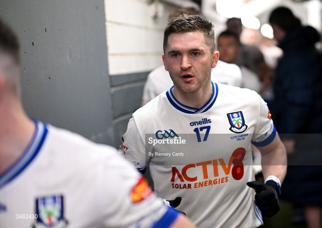 17 May 2026; David Garland of Monaghan makes his way out for the second half of the Ulster GAA Football Senior Championship final match between Armagh and Monaghan at St Tiernach's Park in Clones, Monaghan. Photo by Ramsey Cardy/Sportsfile