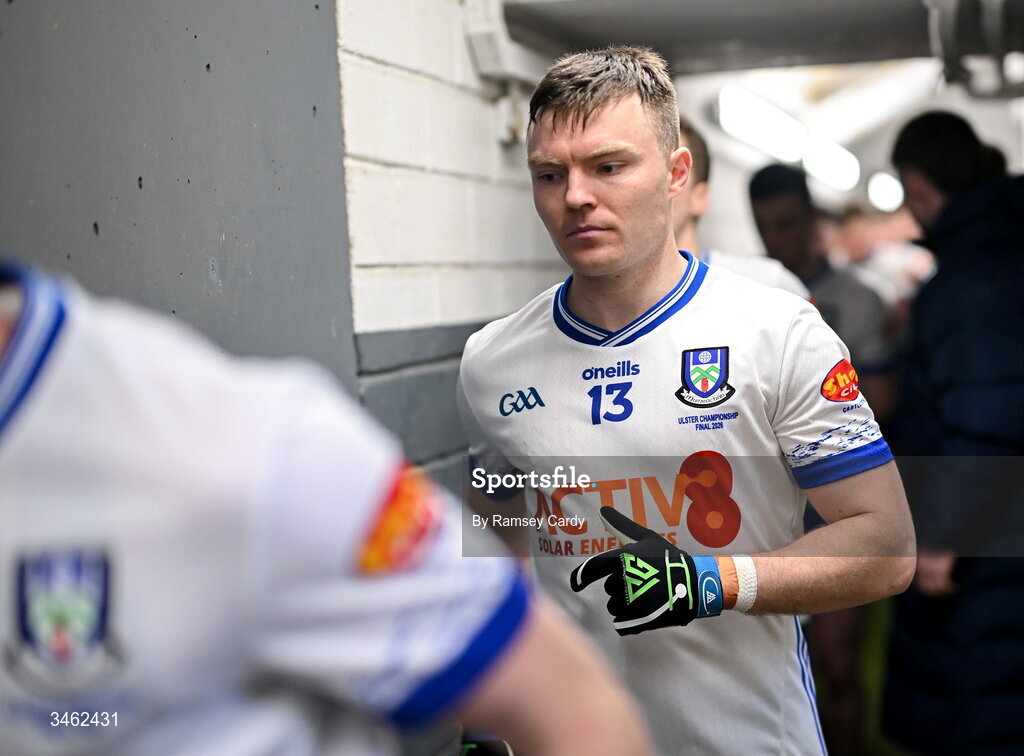 17 May 2026; Conor McCarthy of Monaghan makes his way out for the second half of the Ulster GAA Football Senior Championship final match between Armagh and Monaghan at St Tiernach's Park in Clones, Monaghan. Photo by Ramsey Cardy/Sportsfile