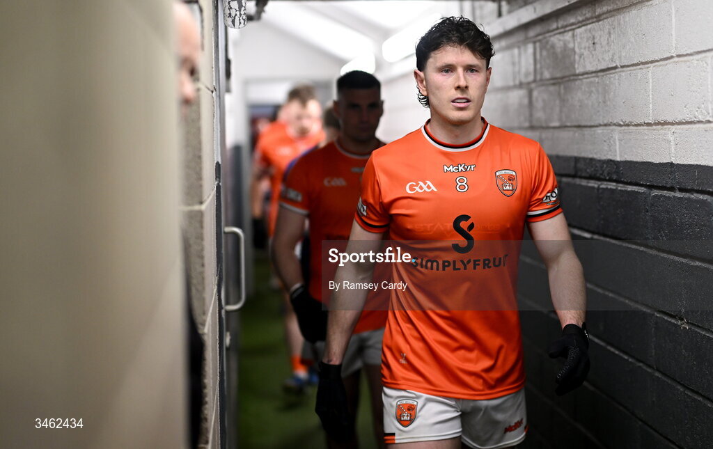 17 May 2026; Joe McElroy of Armagh makes his way out for the second half of the Ulster GAA Football Senior Championship final match between Armagh and Monaghan at St Tiernach's Park in Clones, Monaghan. Photo by Ramsey Cardy/Sportsfile
