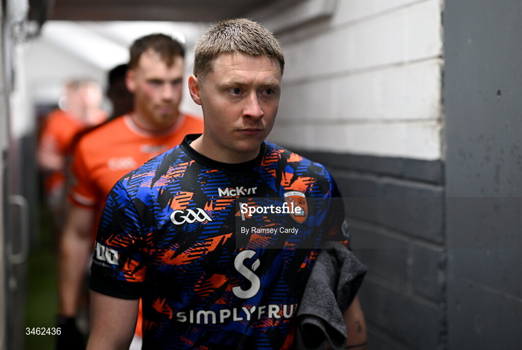 17 May 2026; Armagh goalkeeper Blaine Hughes makes his way out for the second half of the Ulster GAA Football Senior Championship final match between Armagh and Monaghan at St Tiernach's Park in Clones, Monaghan. Photo by Ramsey Cardy/Sportsfile