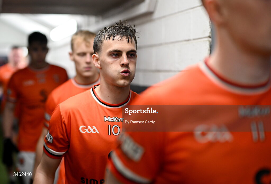 17 May 2026; Darragh McMullan of Armagh makes his way out for the second half of the Ulster GAA Football Senior Championship final match between Armagh and Monaghan at St Tiernach's Park in Clones, Monaghan. Photo by Ramsey Cardy/Sportsfile