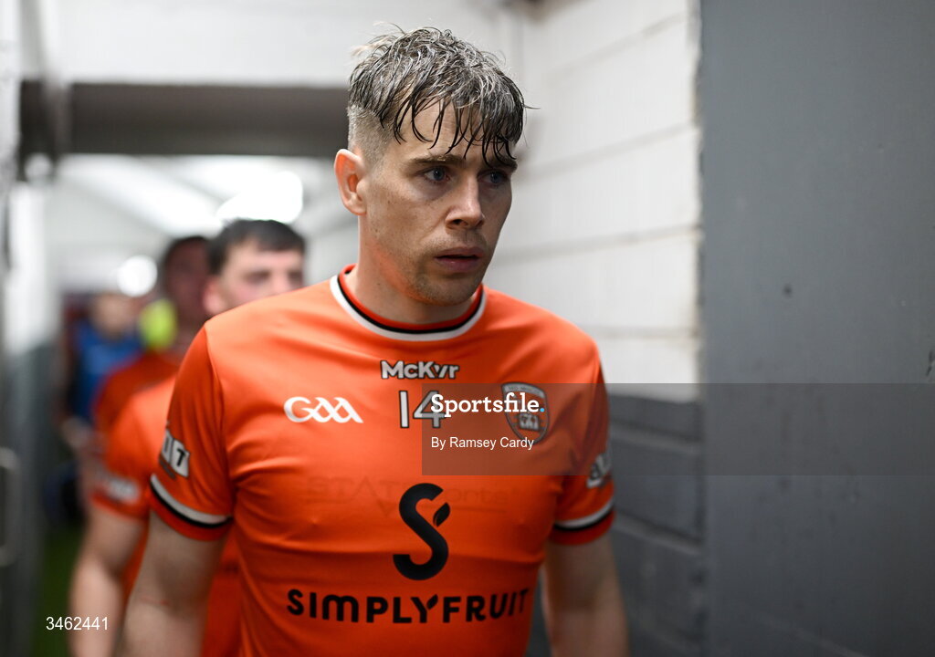 17 May 2026; Andrew Murnin of Armagh makes his way out for the second half of the Ulster GAA Football Senior Championship final match between Armagh and Monaghan at St Tiernach's Park in Clones, Monaghan. Photo by Ramsey Cardy/Sportsfile