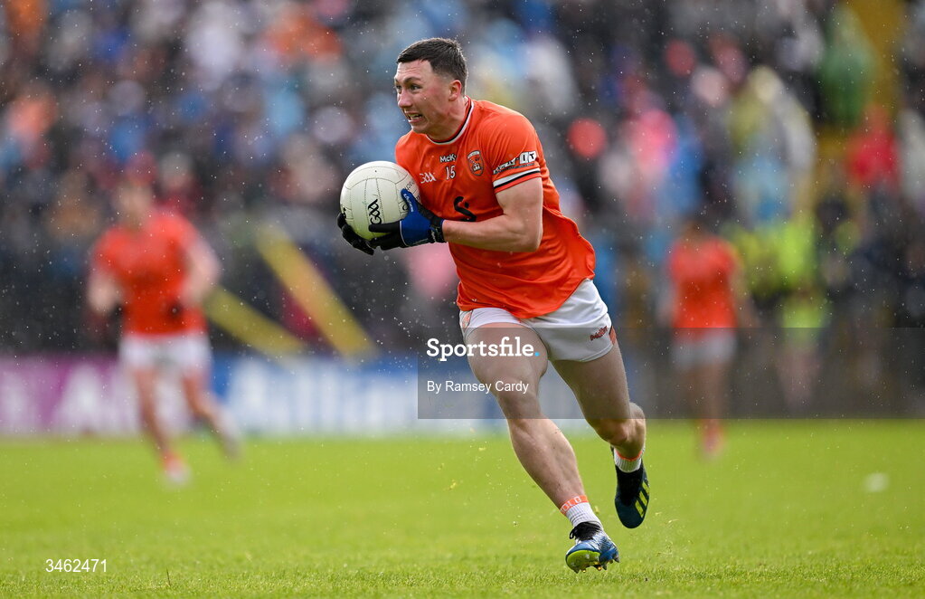 17 May 2026; Oisin Conaty of Armagh during the Ulster GAA Football Senior Championship final match between Armagh and Monaghan at St Tiernach's Park in Clones, Monaghan. Photo by Ramsey Cardy/Sportsfile