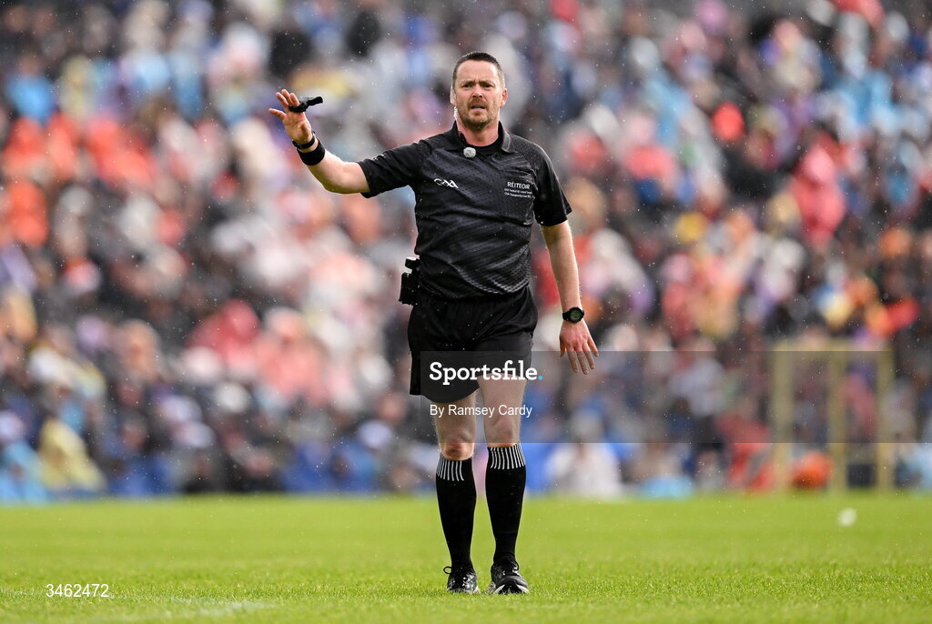 17 May 2026; Referee Paddy Neilan during the Ulster GAA Football Senior Championship final match between Armagh and Monaghan at St Tiernach's Park in Clones, Monaghan. Photo by Ramsey Cardy/Sportsfile