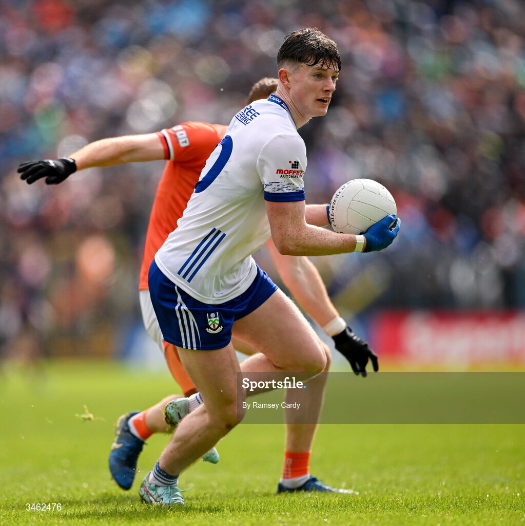 17 May 2026; Aaron Carey of Monaghan during the Ulster GAA Football Senior Championship final match between Armagh and Monaghan at St Tiernach's Park in Clones, Monaghan. Photo by Ramsey Cardy/Sportsfile