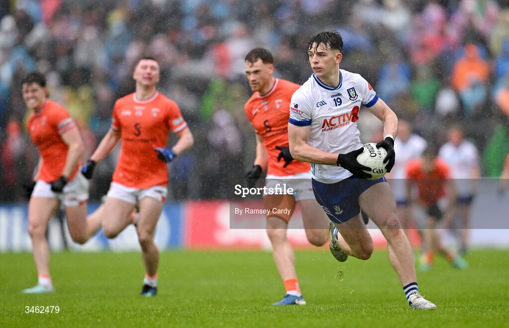 17 May 2026; Bobby McCaul of Monaghan during the Ulster GAA Football Senior Championship final match between Armagh and Monaghan at St Tiernach's Park in Clones, Monaghan. Photo by Ramsey Cardy/Sportsfile