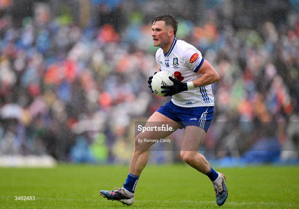 17 May 2026; Andrew Woods of Monaghan during the Ulster GAA Football Senior Championship final match between Armagh and Monaghan at St Tiernach's Park in Clones, Monaghan. Photo by Ramsey Cardy/Sportsfile
