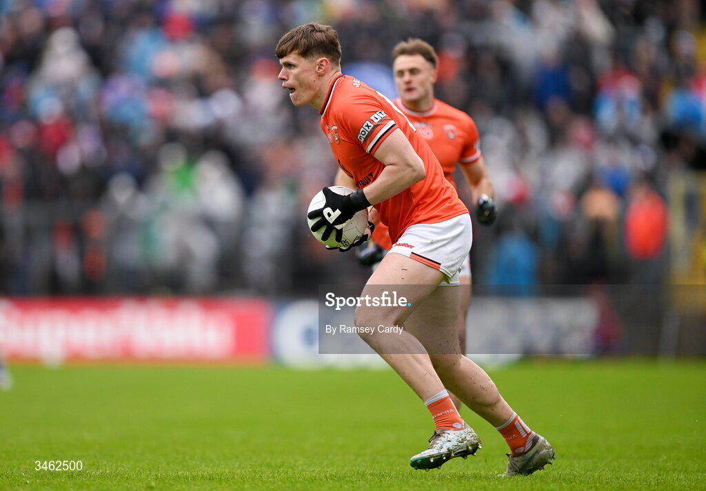 17 May 2026; Oisin O'Neill of Armagh during the Ulster GAA Football Senior Championship final match between Armagh and Monaghan at St Tiernach's Park in Clones, Monaghan. Photo by Ramsey Cardy/Sportsfile