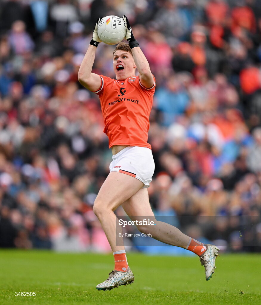 17 May 2026; Oisin O'Neill of Armagh on his way to scoring his side's second goal during the Ulster GAA Football Senior Championship final match between Armagh and Monaghan at St Tiernach's Park in Clones, Monaghan. Photo by Ramsey Cardy/Sportsfile