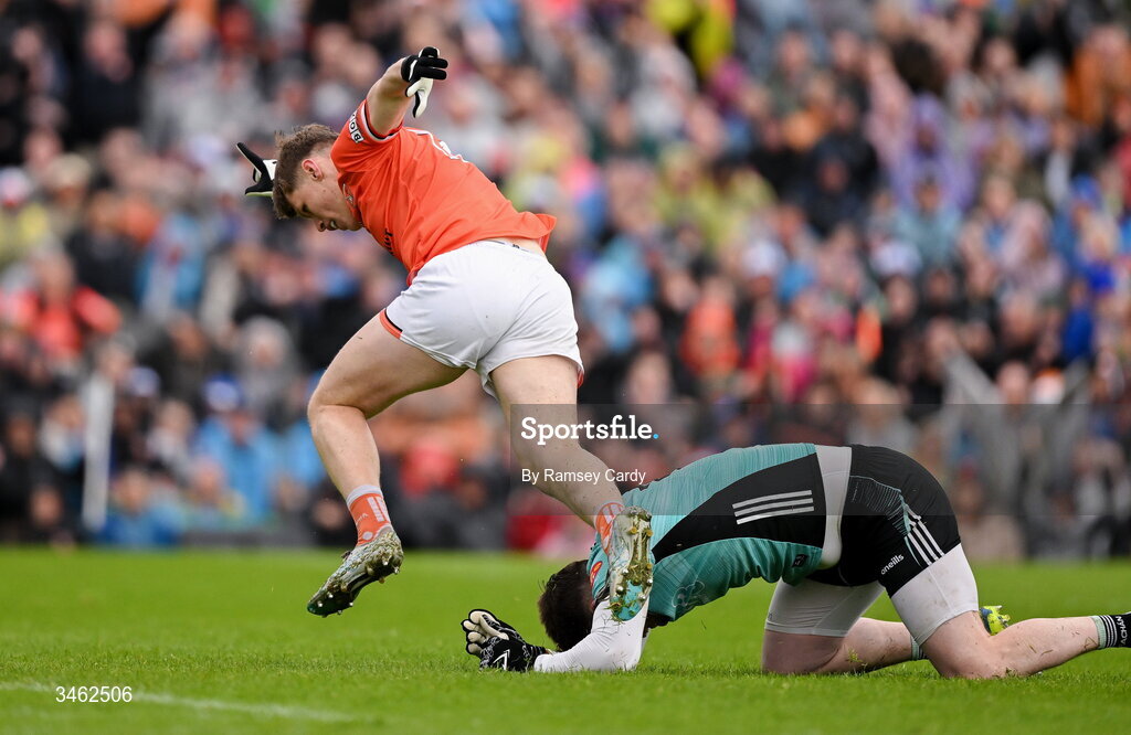 17 May 2026; Oisin O'Neill of Armagh celebrates after scoring his side's second goal during the Ulster GAA Football Senior Championship final match between Armagh and Monaghan at St Tiernach's Park in Clones, Monaghan. Photo by Ramsey Cardy/Sportsfile