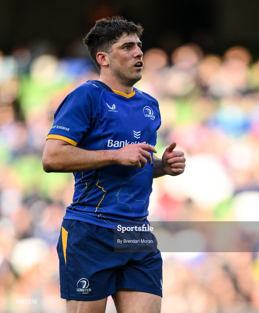 16 May 2026; Jimmy O'Brien of Leinster during the United Rugby Championship match between Leinster and Ospreys at the Aviva Stadium in Dublin. Photo by Brendan Moran/Sportsfile