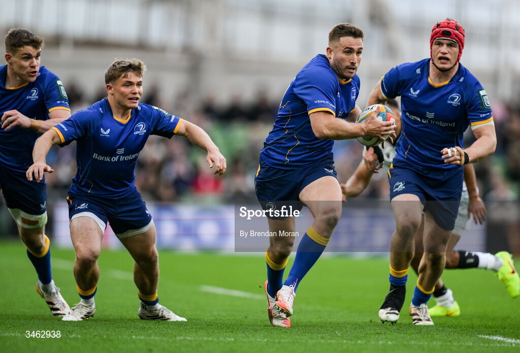 16 May 2026; Jordan Larmour of Leinster during the United Rugby Championship match between Leinster and Ospreys at the Aviva Stadium in Dublin. Photo by Brendan Moran/Sportsfile