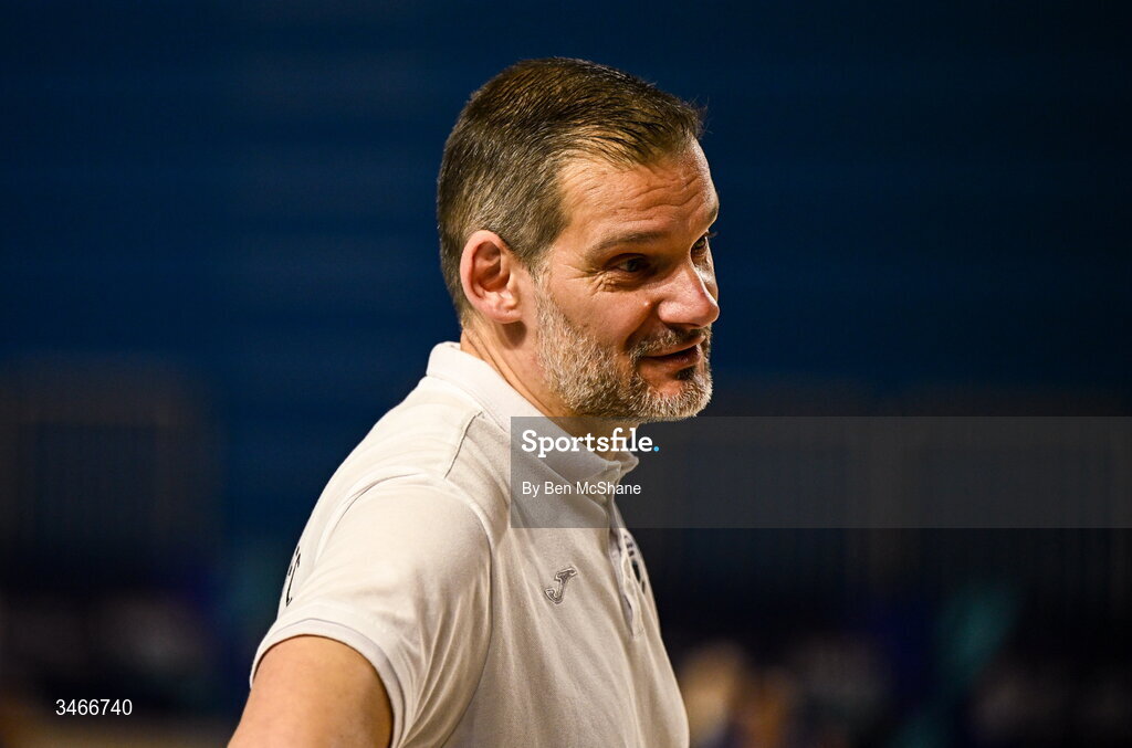 24 May 2026; Blue Magic head coach Sinisa Sicar before the FAI Futsal Cup final match between Leinster Futsal and Blue Magic at the National Indoor Arena in Abbotstown, Dublin. Photo by Ben McShane/Sportsfile