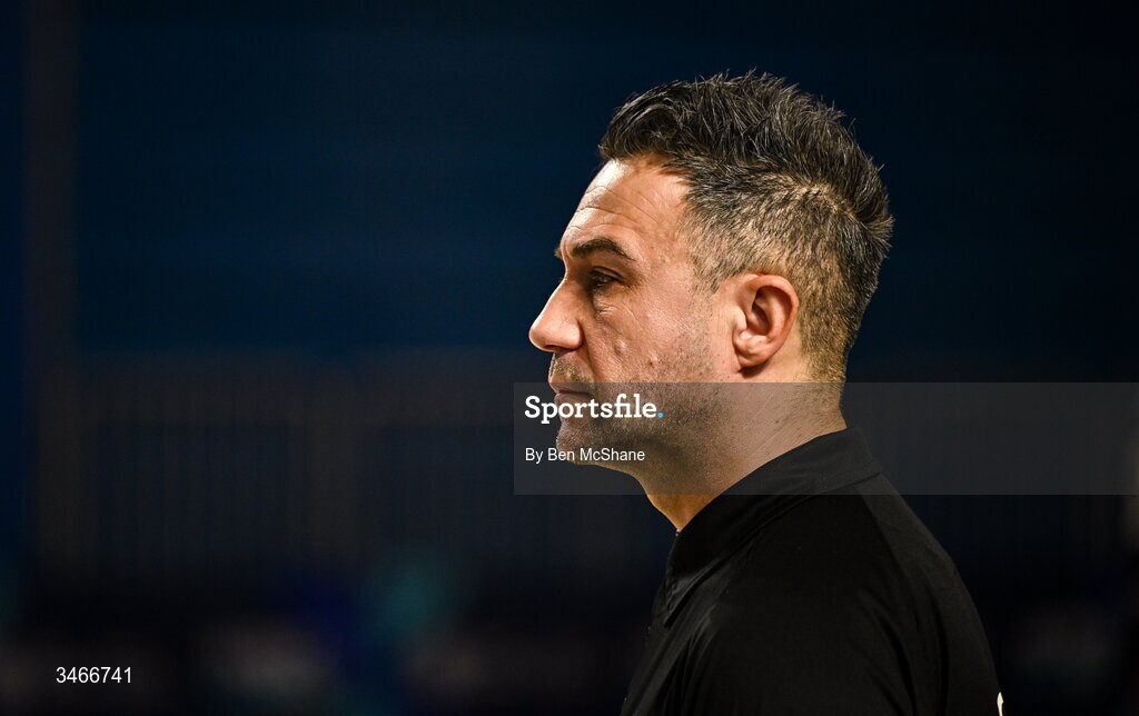 24 May 2026; Leinster Futsal head coach Emir Mustic before the FAI Futsal Cup final match between Leinster Futsal and Blue Magic at the National Indoor Arena in Abbotstown, Dublin. Photo by Ben McShane/Sportsfile