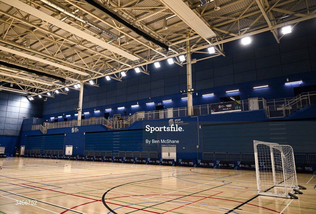 24 May 2026; A general view inside the National Indoor Arena before the FAI Futsal Cup final match between Leinster Futsal and Blue Magic at the National Indoor Arena in Abbotstown, Dublin. Photo by Ben McShane/Sportsfile