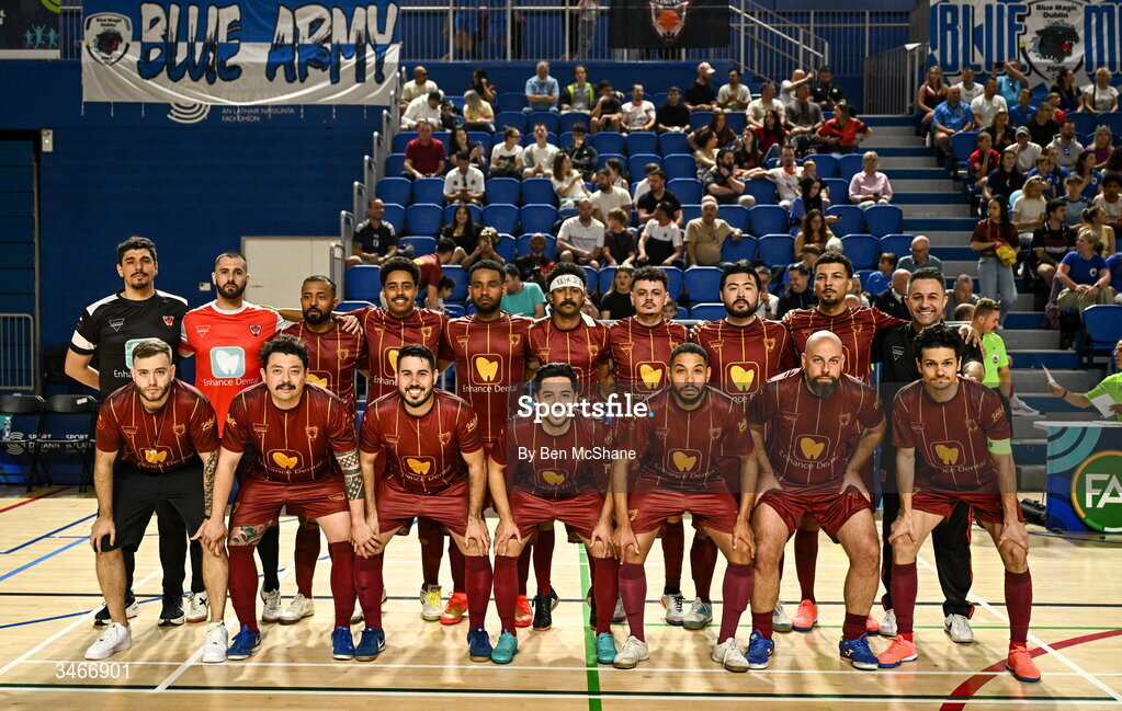 24 May 2026; The Leinster Futsal team before the FAI Futsal Cup final match between Leinster Futsal and Blue Magic at the National Indoor Arena in Abbotstown, Dublin. Photo by Ben McShane/Sportsfile