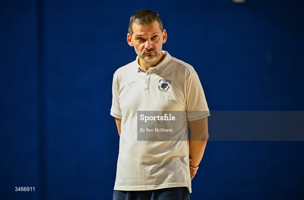 24 May 2026; Blue Magic head coach Sinisa Sicar during the FAI Futsal Cup final match between Leinster Futsal and Blue Magic at the National Indoor Arena in Abbotstown, Dublin. Photo by Ben McShane/Sportsfile