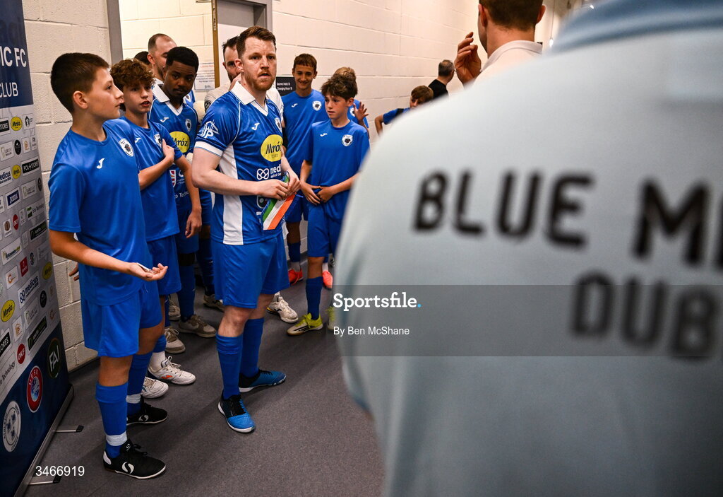 24 May 2026; Blue Magic captain Ian Byrne prepares to lead his side out before the FAI Futsal Cup final match between Leinster Futsal and Blue Magic at the National Indoor Arena in Abbotstown, Dublin. Photo by Ben McShane/Sportsfile