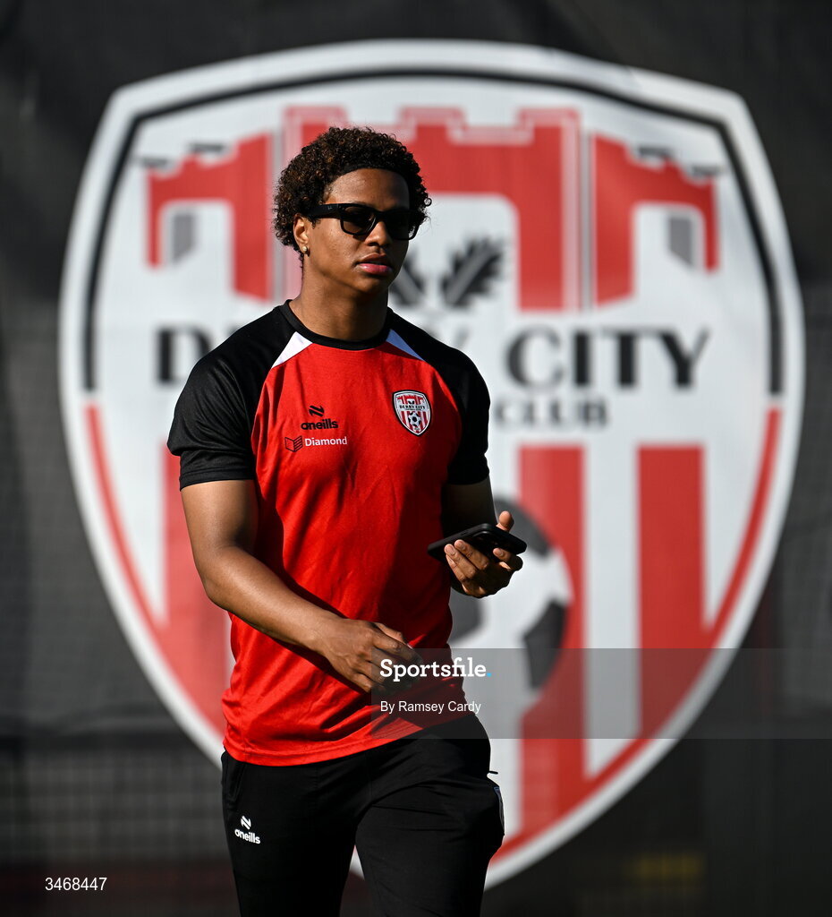 25 May 2026; Henry Rylah of Derry City before the SSE Airtricity Men’s Premier Division match between Derry City and Shelbourne at Find Insurance Celtic Park in Derry. Photo by Ramsey Cardy/Sportsfile