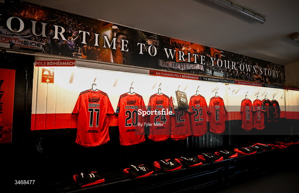 25 May 2026; A general view inside the Bohemians dressing room before the SSE Airtricity Men’s Premier Division match between Bohemians and Shamrock Rovers at Dalymount Park in Dublin. Photo by Tyler Miller/Sportsfile