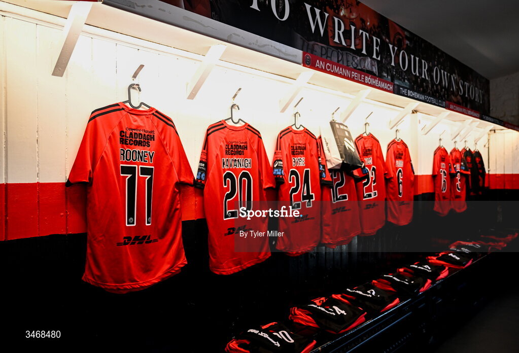 25 May 2026; A general view inside the Bohemians dressing room before the SSE Airtricity Men’s Premier Division match between Bohemians and Shamrock Rovers at Dalymount Park in Dublin. Photo by Tyler Miller/Sportsfile